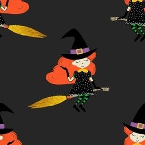 Halloween Flying Cute Witch with Broom Black
