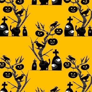 Halloween Haunted Tree//Graves//Jack-O-Lantern//Crow Yellow