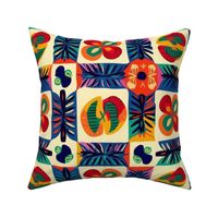 folk art flower quilt square in tropical colors