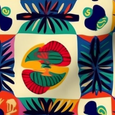 folk art flower quilt square in tropical colors