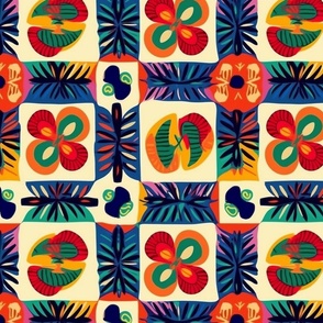 folk art flower quilt square in tropical colors