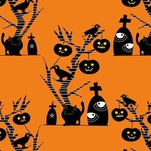 Halloween Haunted Tree//Graves//Jack-O-Lantern//Crow Orange