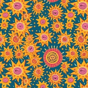 folk art suns in yellow and blue
