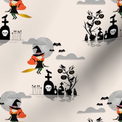 Halloween Flying Witch and Graveyard Pearl