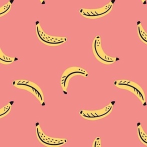 Graphic bananas on pink background - yellow tropical fruits