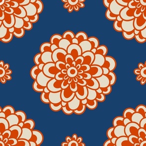 Red, blue, off white flower design, statement piece,  seamless repeat