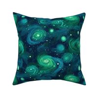 starry  night galaxy in teal and green and blue 