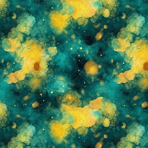 galaxy in teal and yellow in space