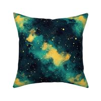 galaxy in teal and yellow night sky