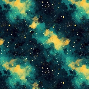 galaxy in teal and yellow night sky