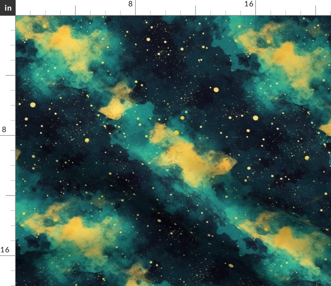 galaxy in teal and yellow night sky