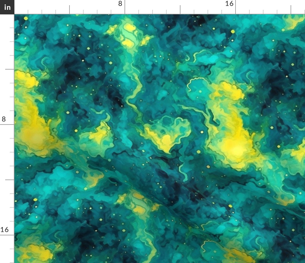 galaxy in teal and yellow clouds