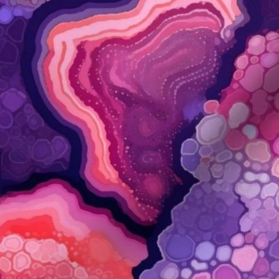 fluid art geode in red and purple and pink 