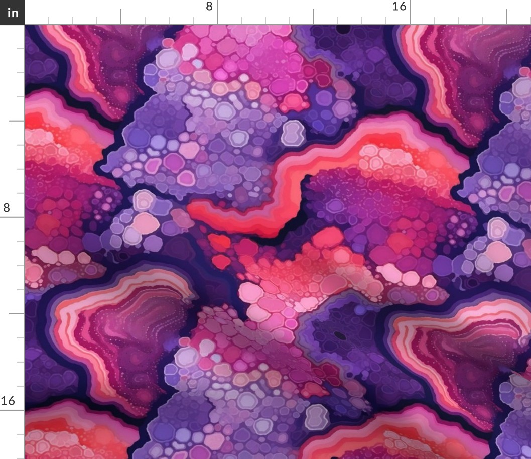 fluid art geode in red and purple and pink 