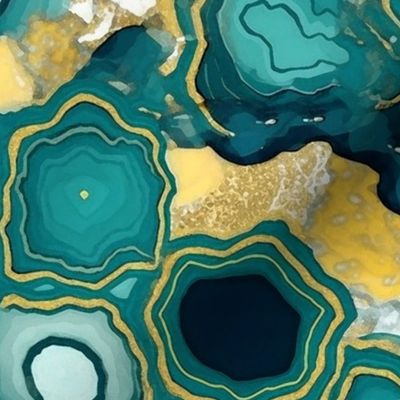 geode in teal and yellow and gold