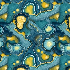 geode in teal and yellow and blue 