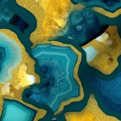 geode in teal and yellow and blue and gold