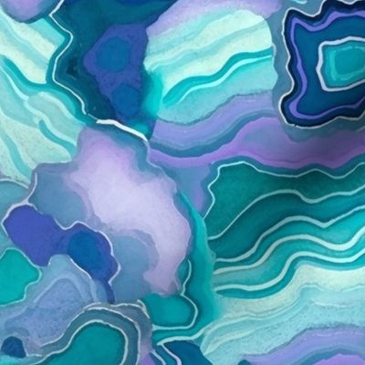 geode pattern in teal and purple and green