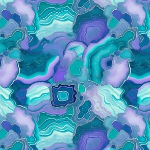 geode pattern in teal and purple and green