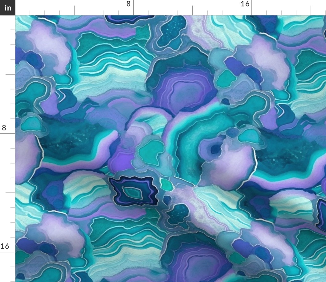 geode pattern in teal and purple and green
