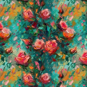 impasto roses in pink and red
