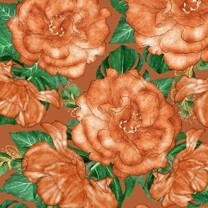 Large terracotta roses and monstera 12x12in