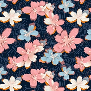 japanese flowers in pink and blue