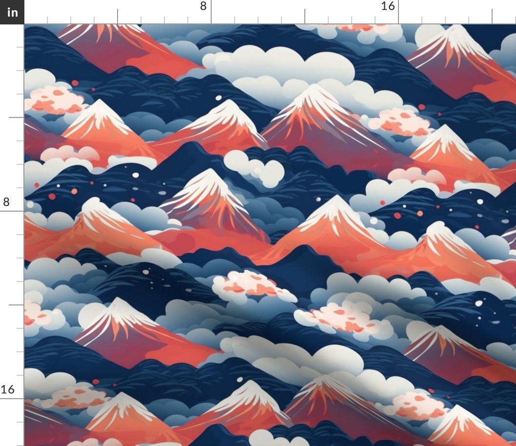 japanese mountains and clouds landscape