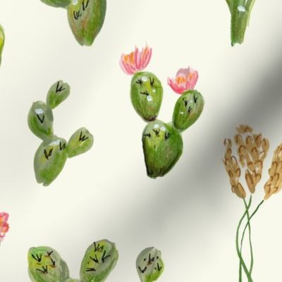 Large scale cactus plants, hand painted green and pink 