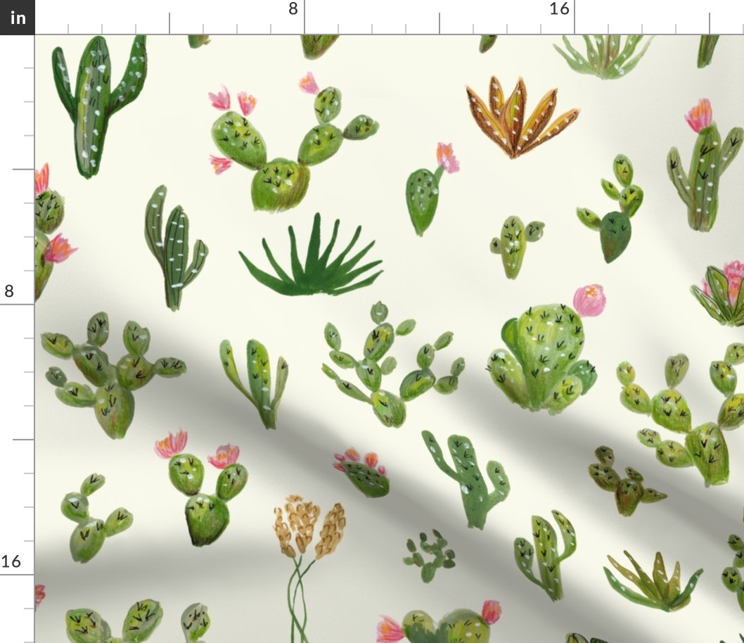 Large scale cactus plants, hand painted green and pink 