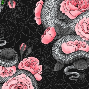 Snakes and peach roses, large size