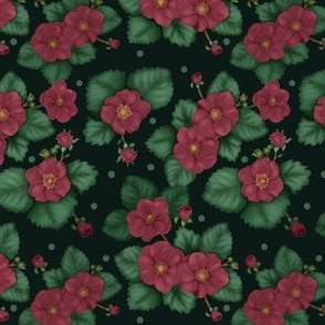 Strawberry Red Floral Polka Dot Dark Green Non Directional Botanical Small