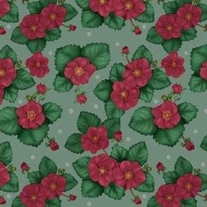 Strawberry Red Floral Polka Dot Mint Green Non Directional Botanical Small