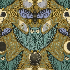 witch owl - big scale - teal - mustard