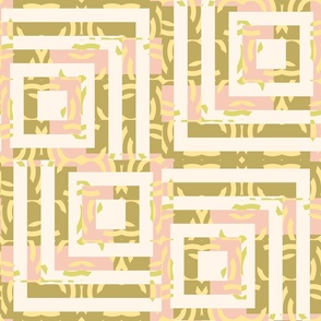 Non-Directional Wallpapers - Geometric Squares -  Maximalist Pattern Clash - Beige, Green, Yellow and Pink