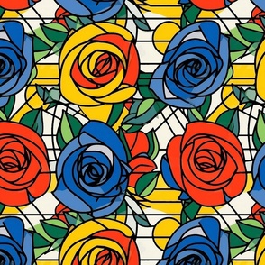 mondrian roses in red and blue
