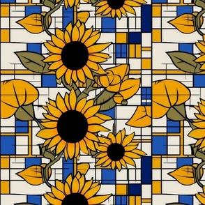 mondrian sunflowers in yellow and blue