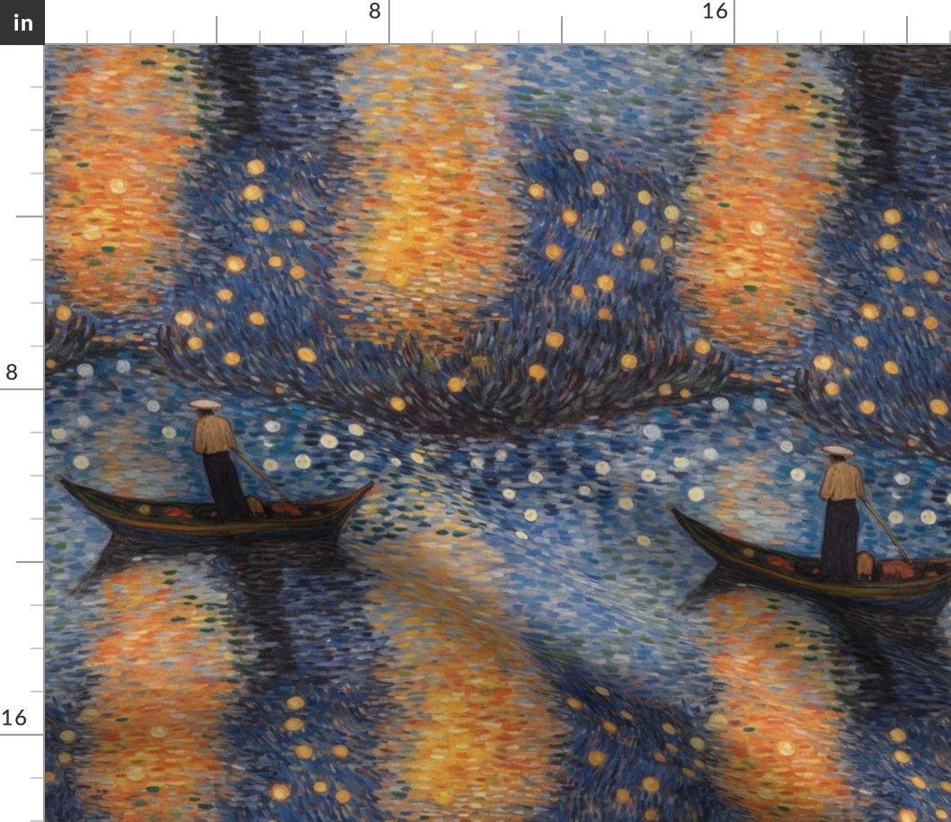 monet boat on a starry night
