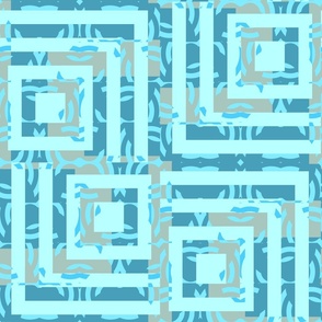 Non-Directional Geometric Squares -  Maximalist Pattern Clash - Mint, Teal and Turquoise