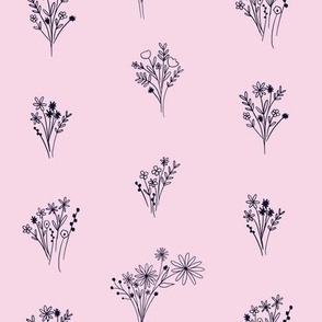 Line Drawn Flower Bouquets - Cotton Candy Pink and Navy Blue