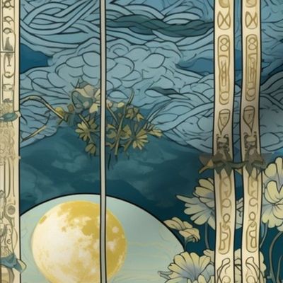 monet moon and clouds in panels