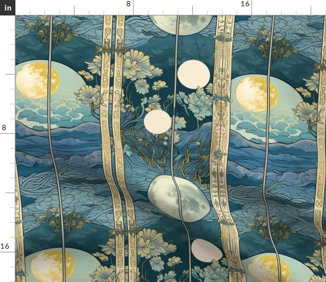 monet moon and clouds in panels