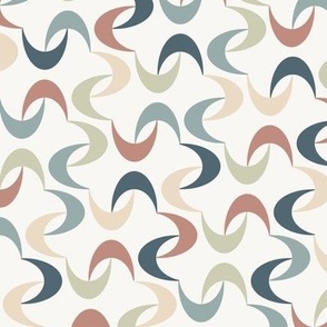 Retro Crescent Moon Shapes in blue, green, beige and rust