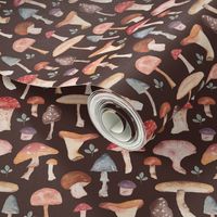 Watercolor mushrooms - dark background