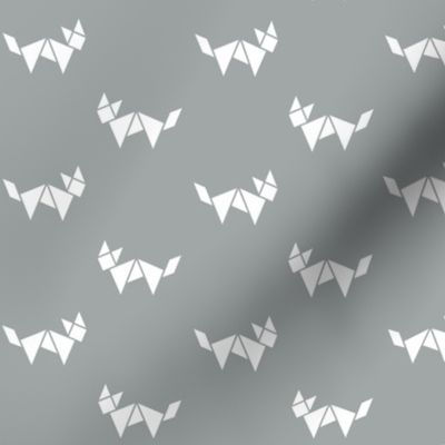 Tangram fox in white on grey