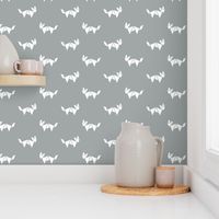 Tangram fox in white on grey