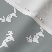 Tangram fox in white on grey