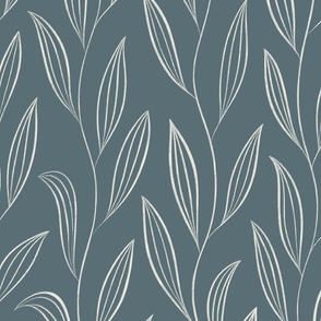 large scale // vines with leaves - creamy white_ marble blue 02 - botanical-01