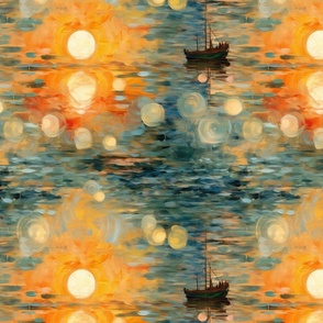 monet ship and sun on the water