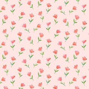 Ditsy watercolor pink peach flowers-pink